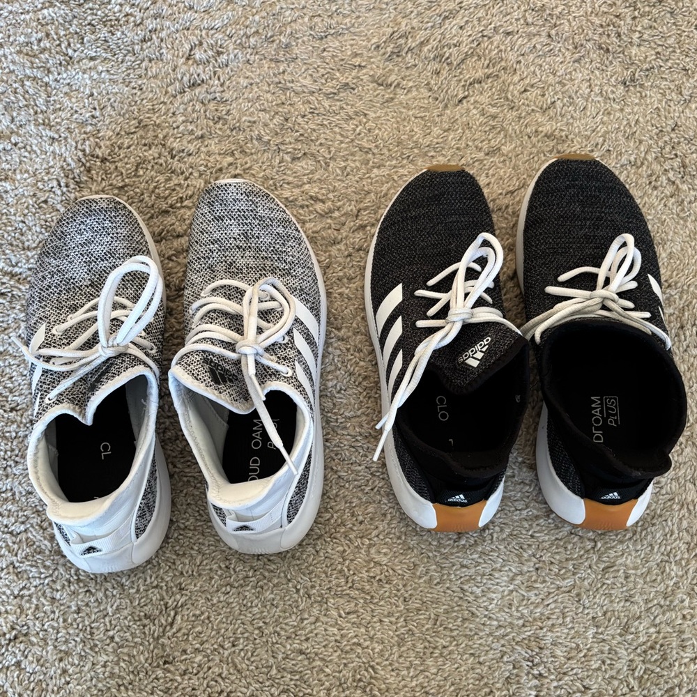 Adidas Womens Cloudfoam Sneakers 2 Pairs Black & White Size 8.5